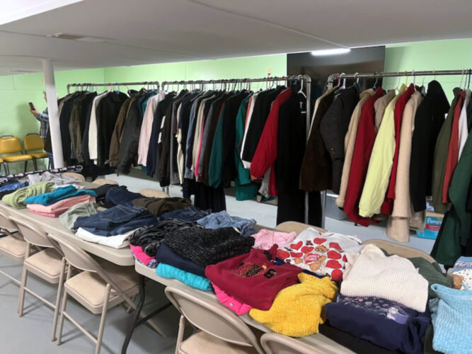 Church gives away winter clothes